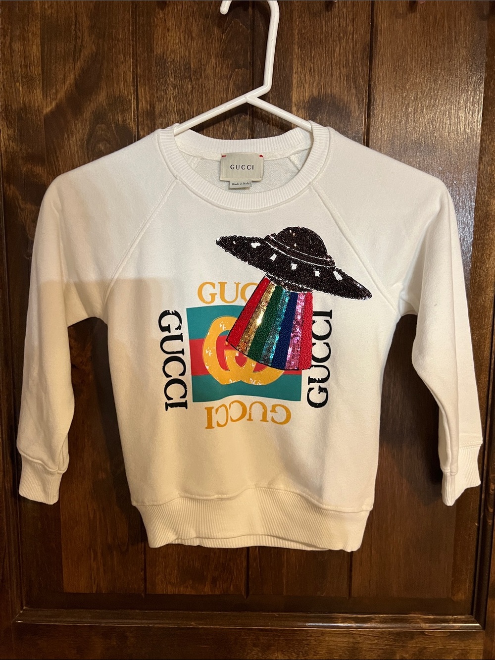 Gucci White Kids Sequin UFO Logo Sweatshirt